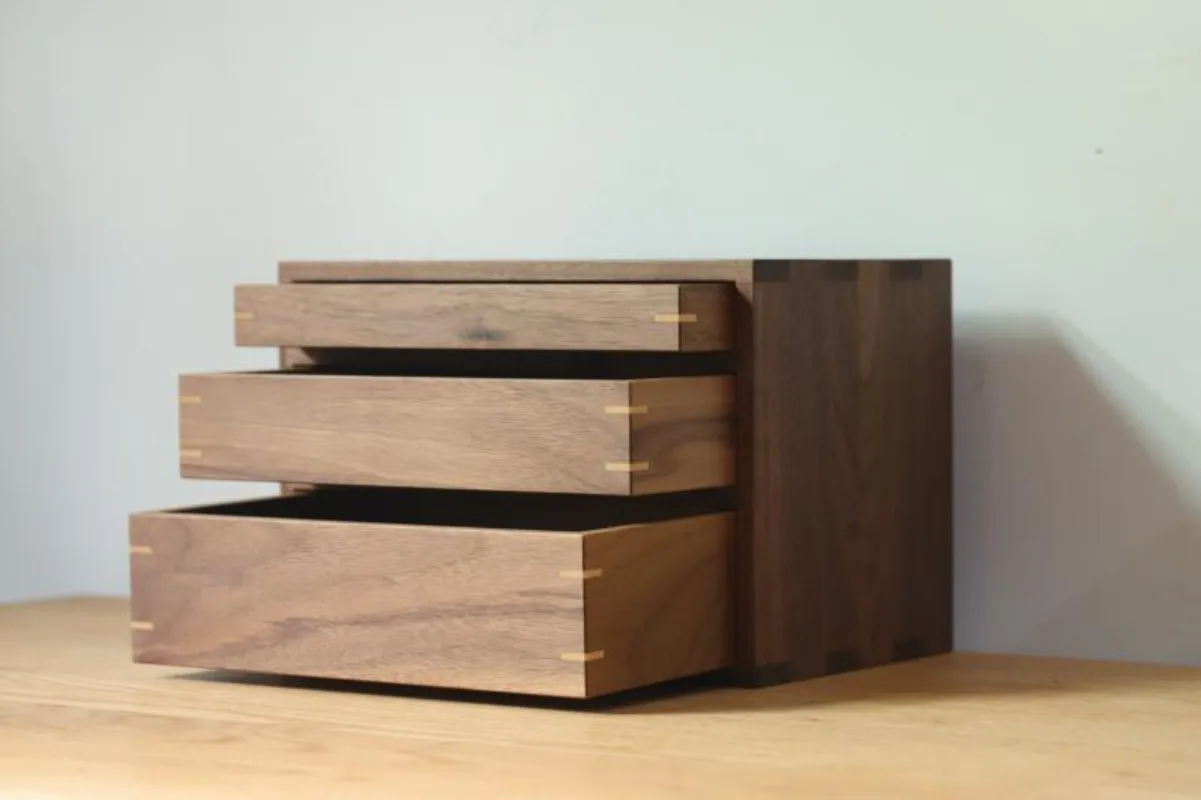 Solid wood tenon and mortise structure desktop small cabinet three-layer drawer
