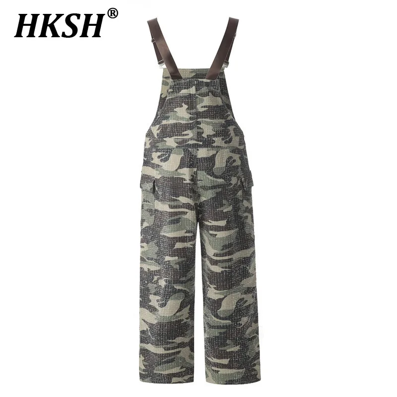 

HKSH Spring Autumn New Men's Y2K Original Design High Street Washed Camouflage Loose Overalls Straight Casual Strap Pants HK5368