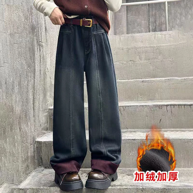 Winter Fashion Children's Pants Girls Warm Denim jeans Thick Fleece Velvet Casual trousers for 5 6 7 8 9 10 11 12 13 years kids