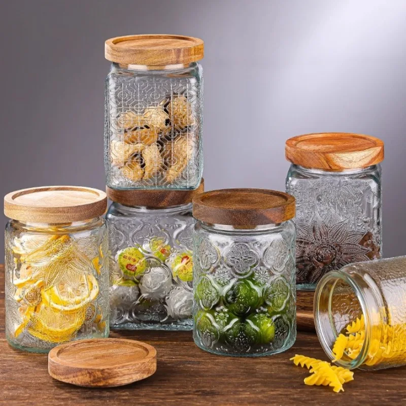 

Creative Glass Sealed Jar Food Tea Coffee Bean Storage Jar Household Clear Glass Storage Bottle Candy Nut Jar Home Decoration