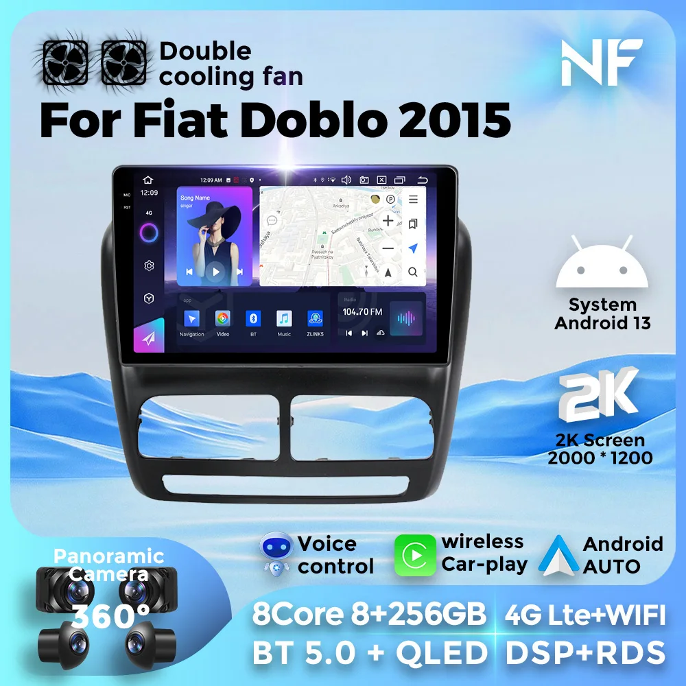 For Fiat Doblo 2015 Android13 Car Stereo Unit Multimedia Radio Video Player GPS Navigation Wireless Carplay 4G WIFI 8 Core 256GB