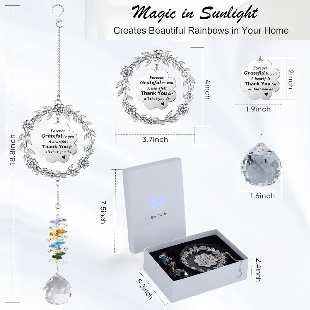 Crystal Suncatcher Gratueful Gifts Hanging Crystals Ball Prisms Garden Rainbow Maker,Gift Box Pack for Friend Family Teacher