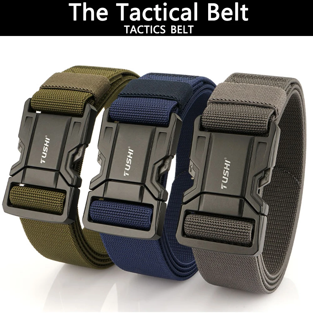 TUSHI New Quick Release Metal Pluggable Buckle Tactical Belt Breathable Elastic Military Belts For Men Pants Waistband Hunting