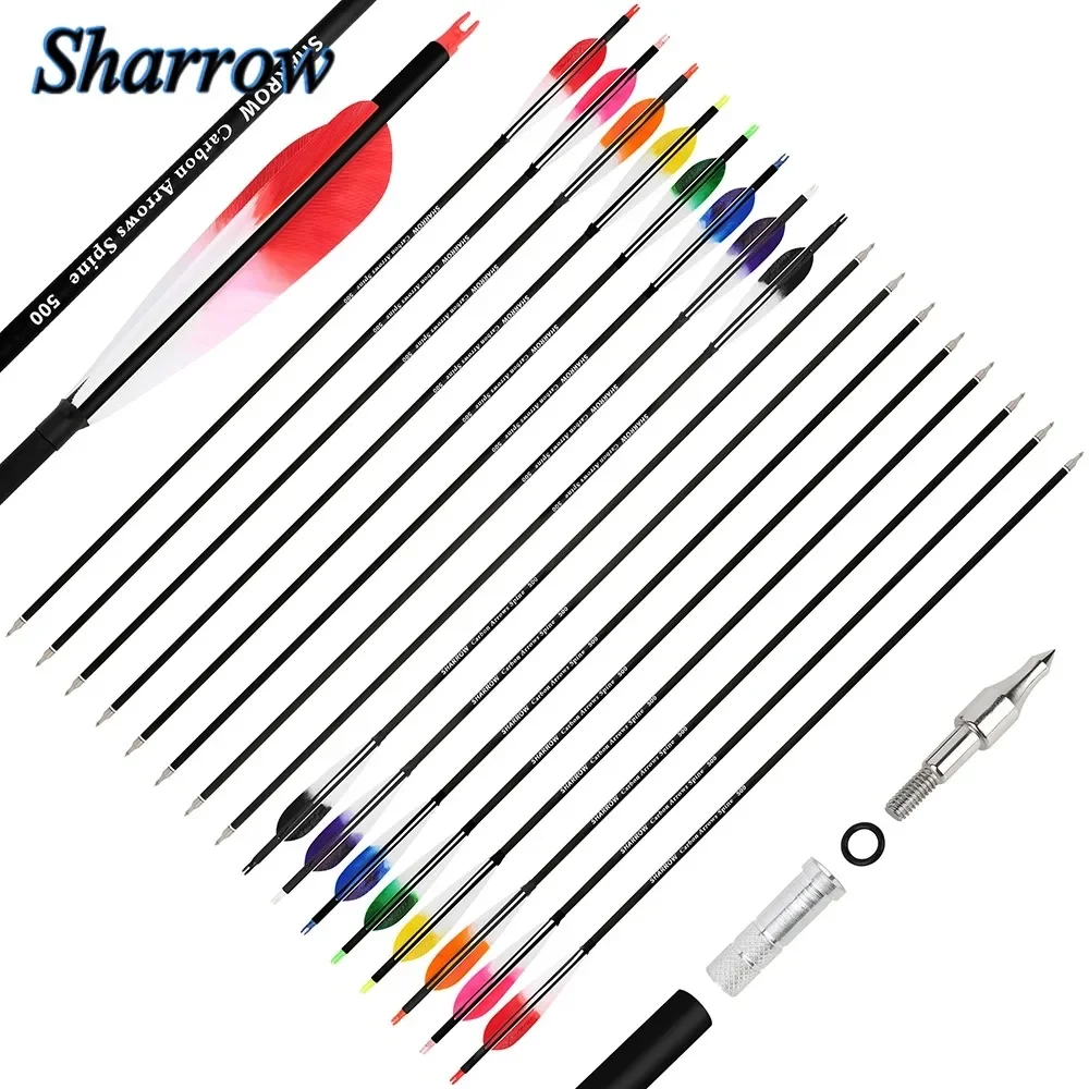 6/12pcs Archery Mix Carbon Arrows Spine500 ID6.2mm 28/30/31inch Arrow Shaft with 5inch Feather Shooting Hunting Bow Accessories