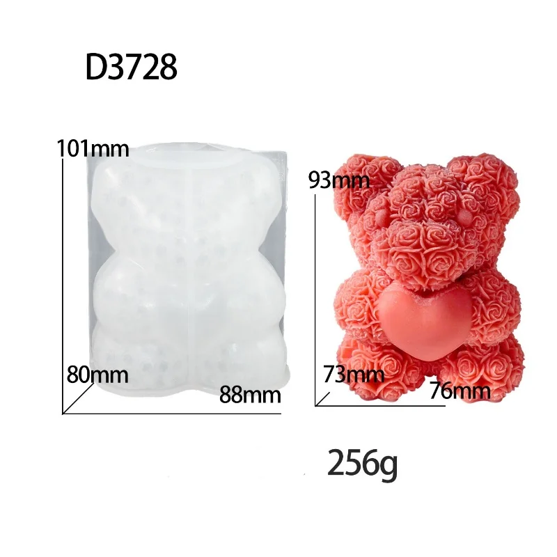 DIY Heart Rose Bear Hand Bear Aromatherapy Candle Mirrored Ornament Silicone Moulds