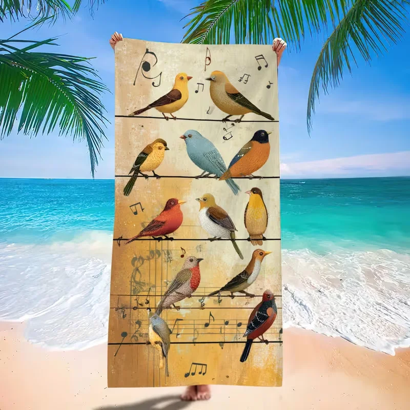 Vintage Orange Yellow Guitar Music Note Graffiti Print Beach Towel Sandproof Quick Dry Towel for Summer Beach Pool Party
