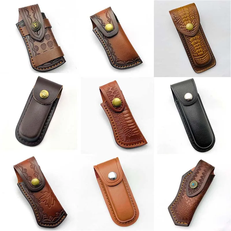 11 Patterns Genuine Cow Leather Fold Knife Sheath Scabbard Cowhide Storage Bag Case Holder For Swiss Army Knife Pliers Tools