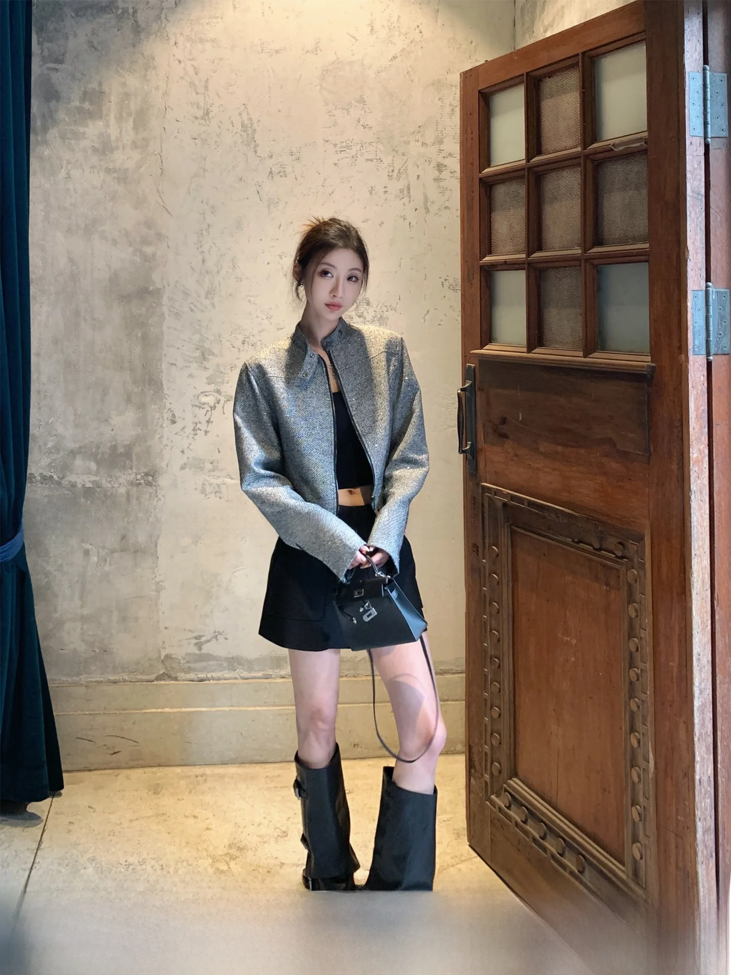 

Женское пальто Gv Big Brother Galaxy Luster Jaet с блестящим воротником-стойкой, длинными рукавами, повседневное, весеннее, новинка