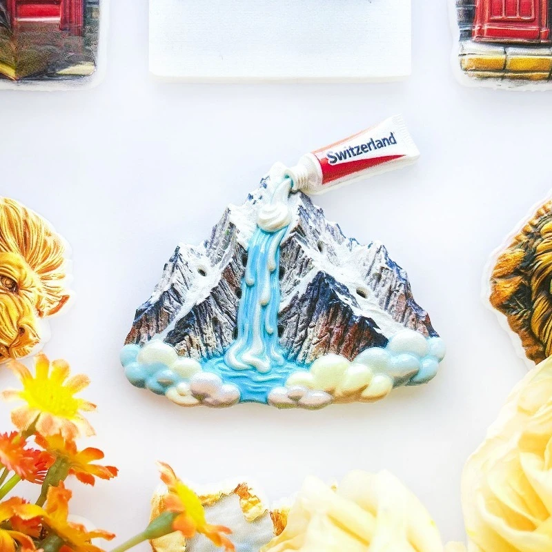 Switzerland Toothpaste Fridge Magnet - Fresh 3D Alpine Design Souvenir Unique Swiss Daily Life Gift for Travel & Bathroom Decor