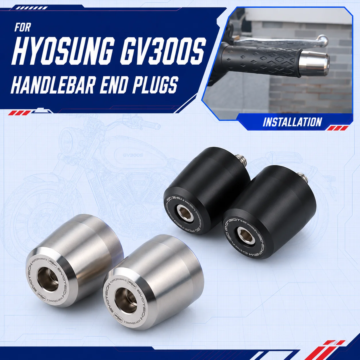 CNC Anti-Shake Handlebar End Caps FOR Hyosung GV Series GV250 GV300 GV300S