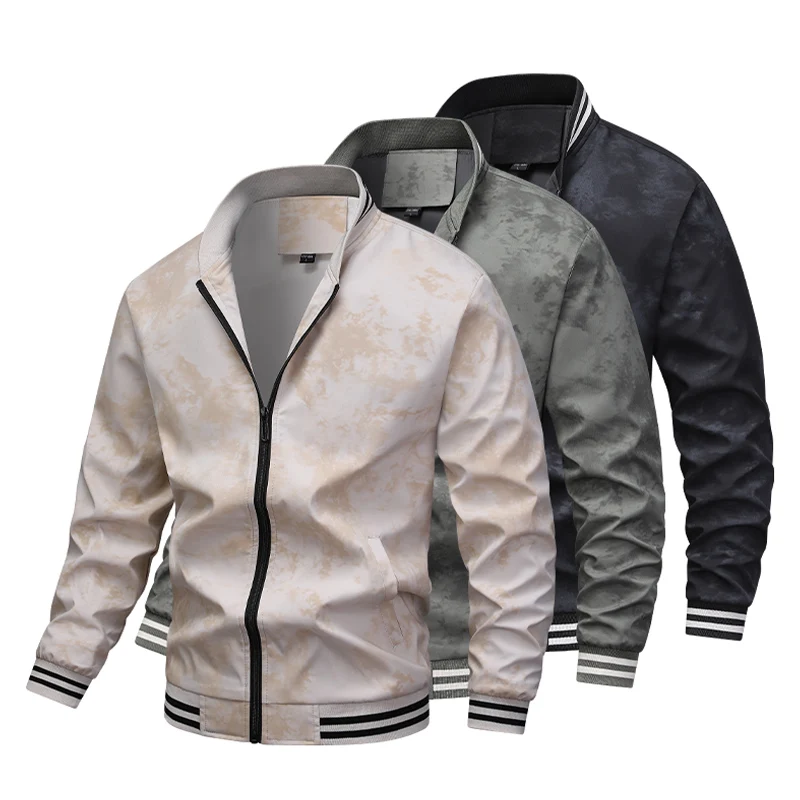 

New Men's Spring Autumn Printed Jackets Fashion Casual Stand Collar Coats Male Windproof Baseball Jacket Classic Zipper Overcoat