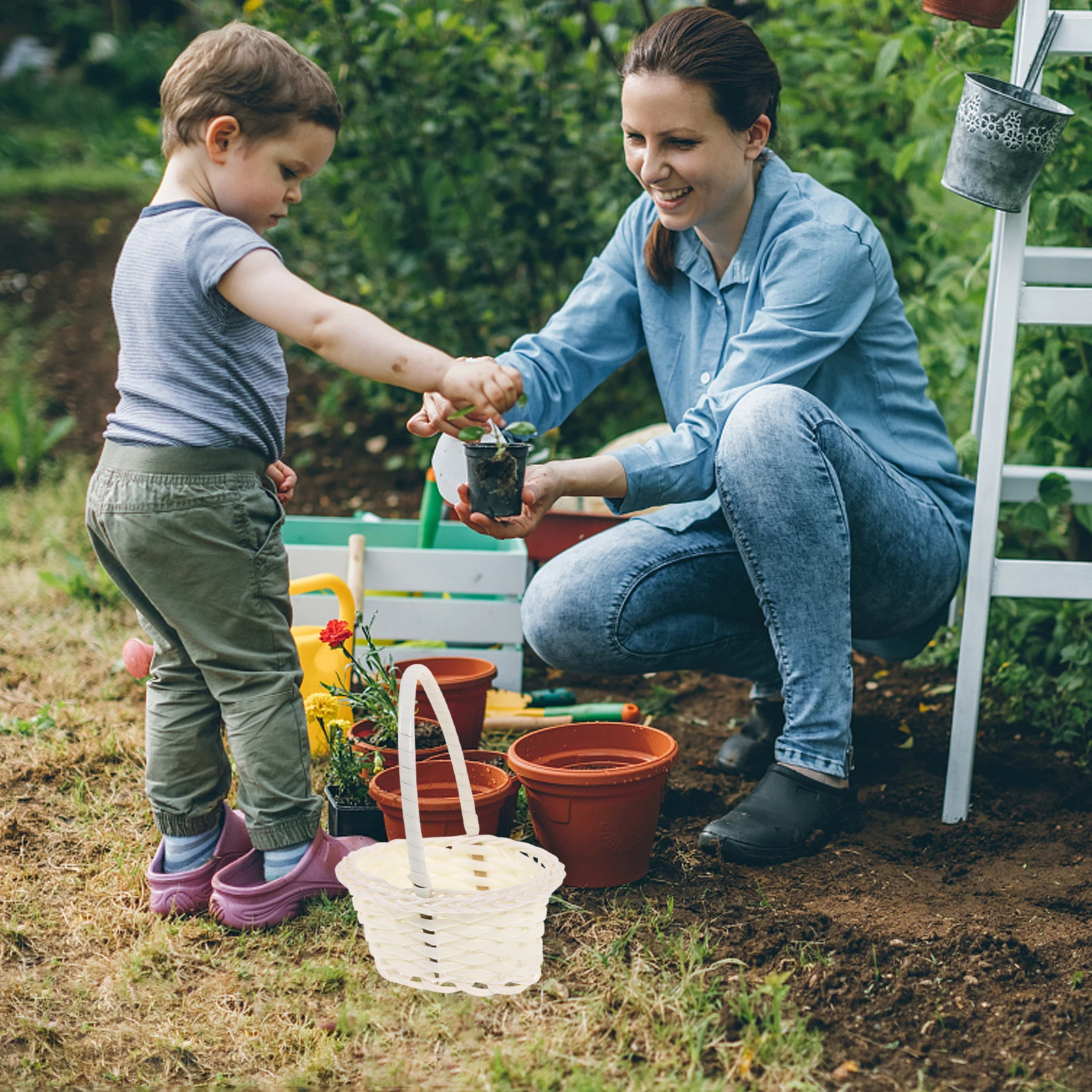 

10pcs Rattan Woven Basket Round Handheld Kids Vegetable Flower Safe Material Storage White Fruit Basket Multi Function