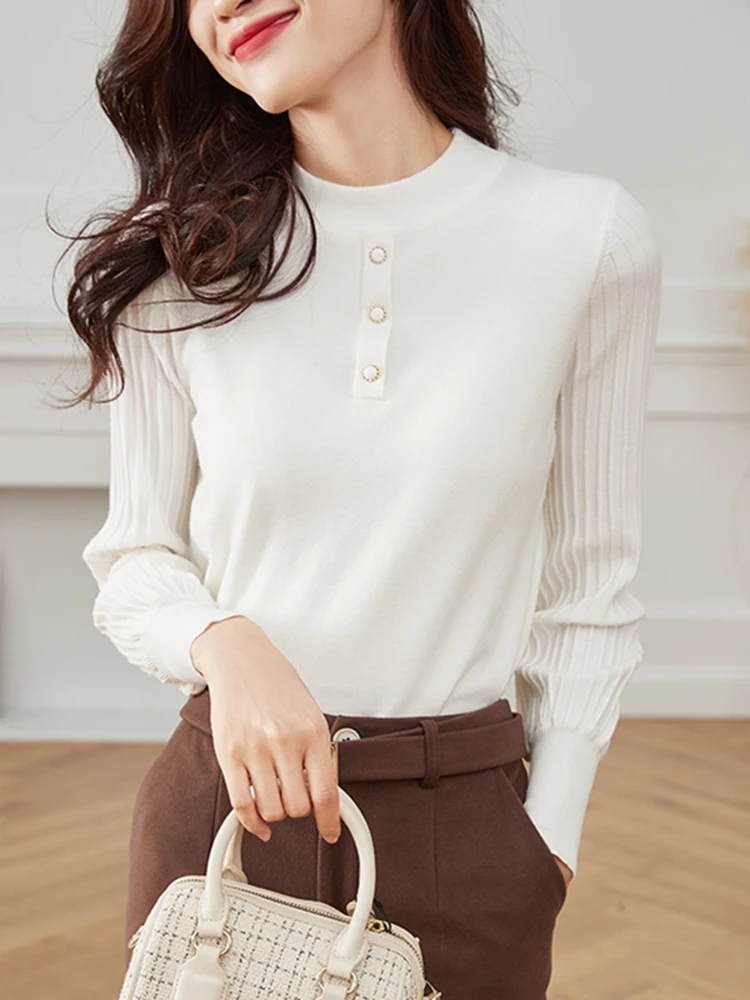 

Женский облегающий вязаный топ с длинным рукавом, тонкий, с круглым вырезом, для ранней весны 2026, новинка, в стиле lazy chic, с индивидуальным дизайном