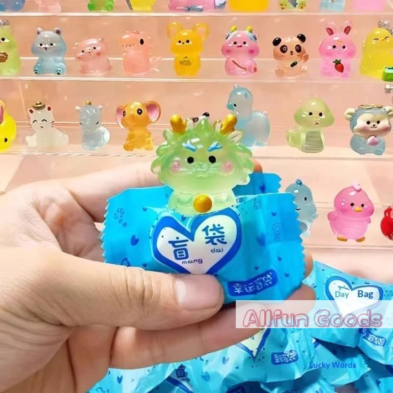 20pcs/Set Random Cartoon Blind Bag Glow-in-the-Dark Mini Animal Models Collectible Decoration Miniature Figurines Desk Toys Gift