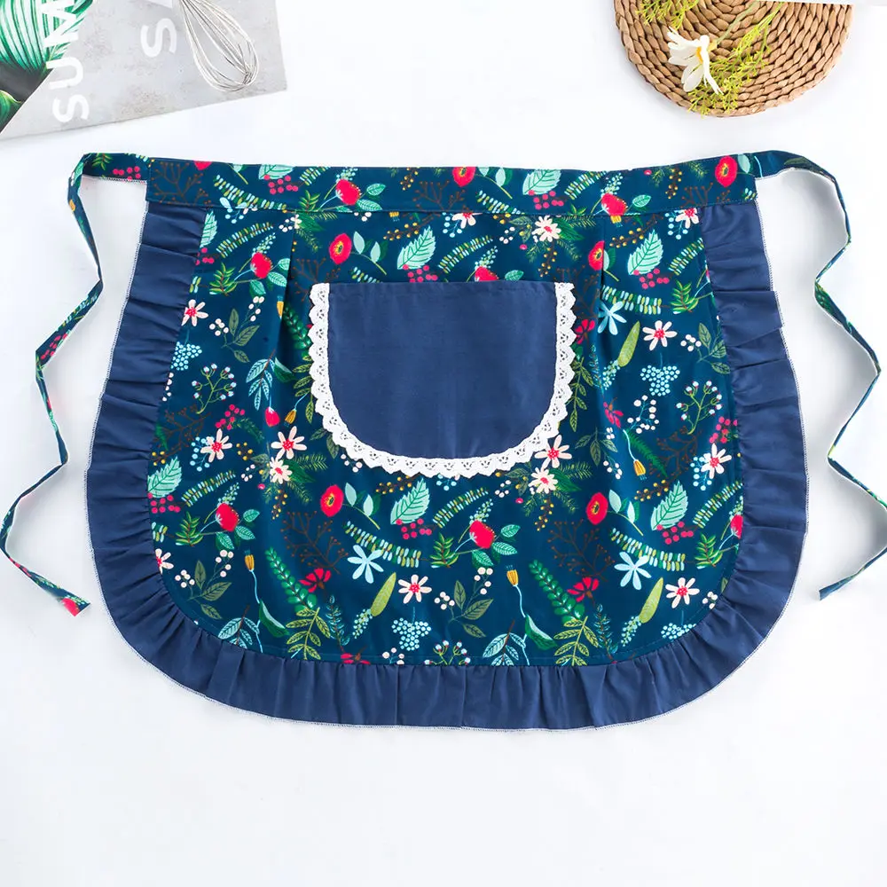 Floral Short Half-Length Apron Women Cooking Household Kitchen Oil-proof Aprons Korean Ins Storage Cleaning Tools Antifouling