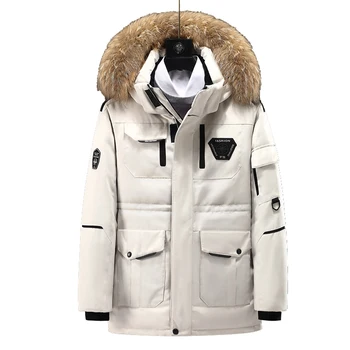 Winter Men's Warm Mountain SKi Parkas Fashion Men Fur Collar Mid-Long Down Padded Coats Men Windbreaker Thermal Hooded Jackets