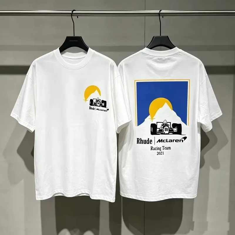 2026 new Double Sided Racing Car Mountain Print Men T-shirt Oversized Heavy Cotton Casual Streetwear Short Sleeve Tee