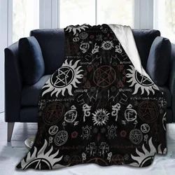 Nuovi simboli soprannaturali coperte in pile nero-60x80 pollici, coperta per divano in peluche morbido di lusso, TV reversibile sfocata