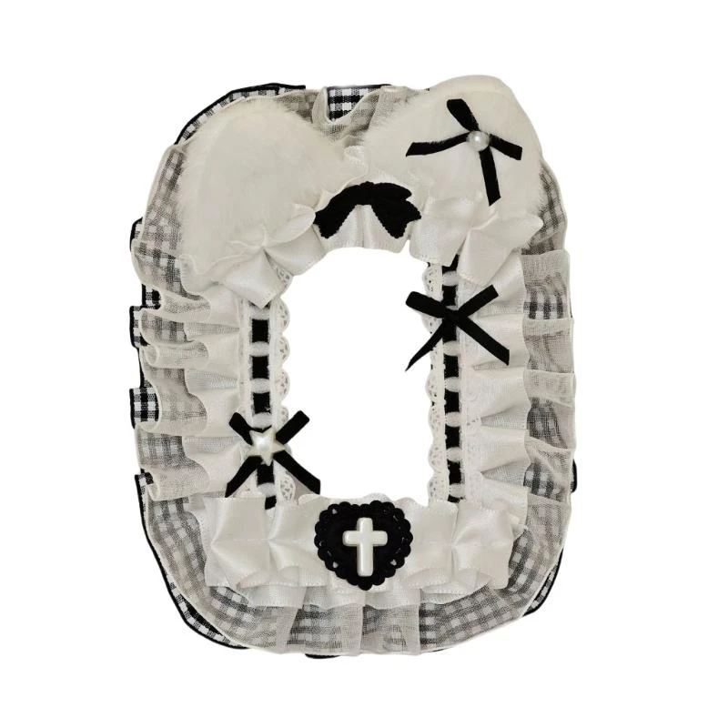 D46D Mèo sang trọng dễ thương Người giữ photocard với viền ren và tay áo cúp chuỗi đính cườm cho trang trí khóa hoặc túi quyến