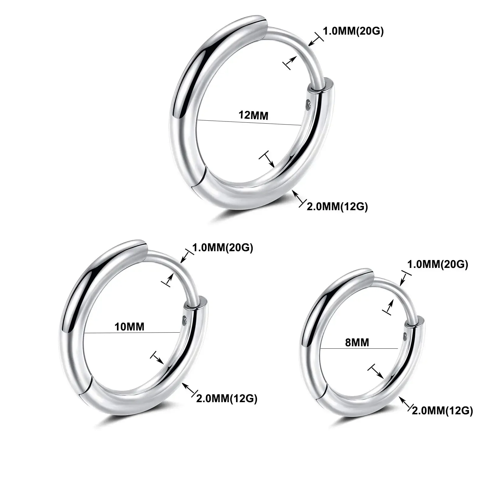 Stainless Steel Hoop Earrings  Hypoallergenic Huggie Earrings Small Hoop Sliver Black Sleeper Earrings For Women Men