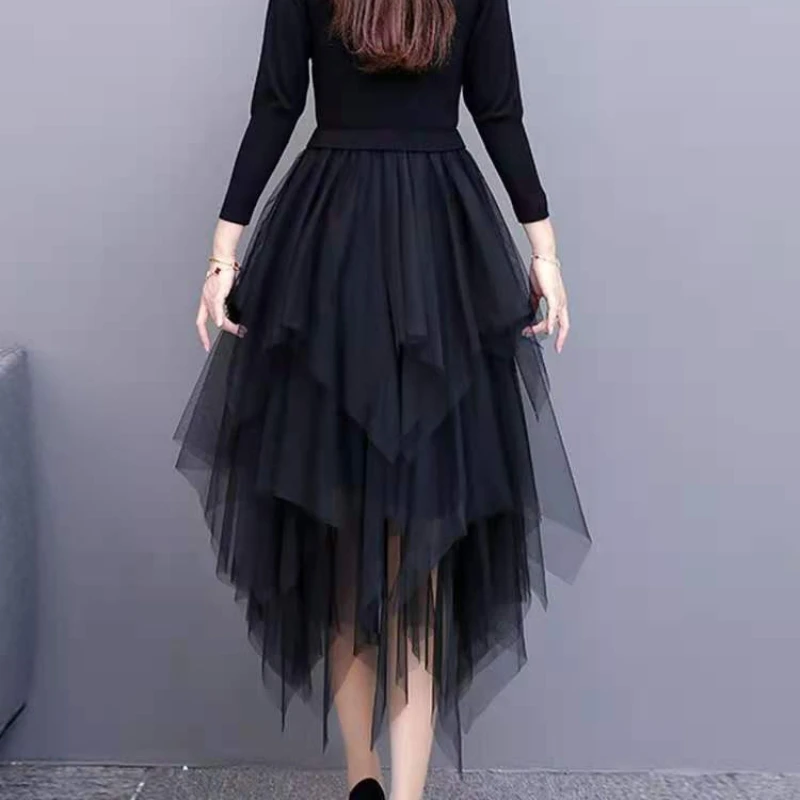 

Tulle Midi Woman Skirt Mesh Chic and Elegant Skirts for Women Summer Streetwear Casual Korean Style Aesthetic A Line Stylish V