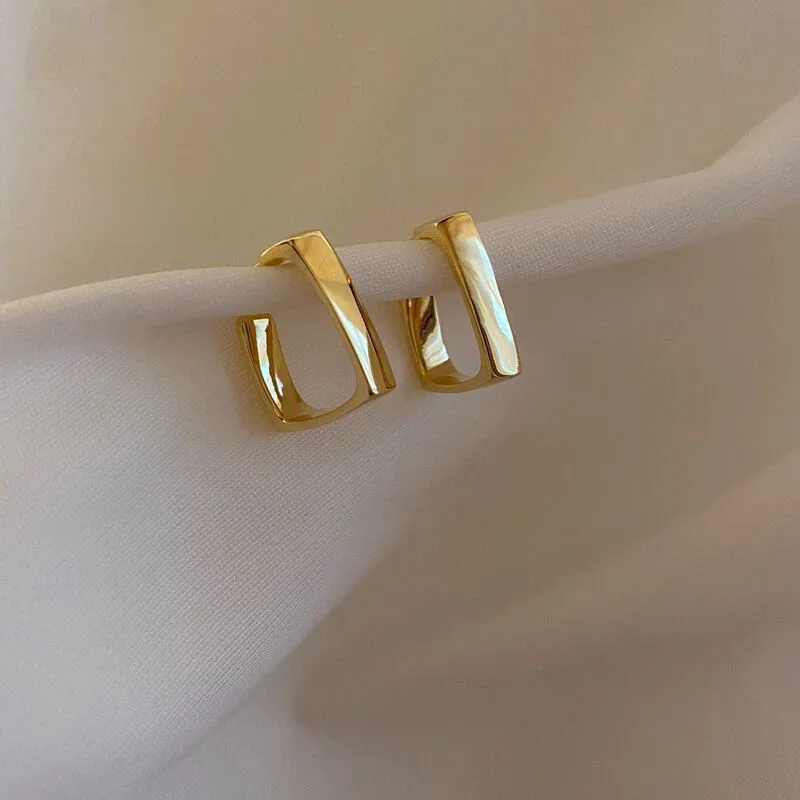 Women Minimalist Square Earrings Gold Color Circle Hoop Geometric Dangle Earrings For Girls Luxury Fashion Pendients Jewelry