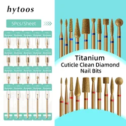 HYTOOS 5Pcs/Set Titanium Nail Drill Bits Diamond Cuticle Clean Nail Bit Professional Safety Cuticle Dead Skin Nail Cleaner Tool
