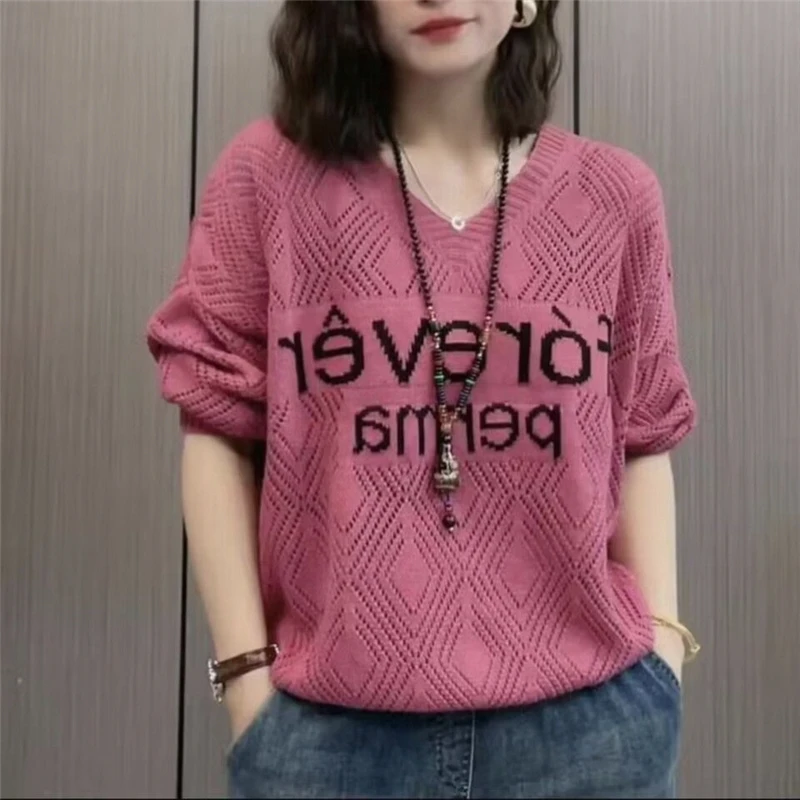 

Young Knitted Sweater Spring Autumn Casual Hollow out Thin V-Ne Faionable Versatile Ladies' Top ort Sve Other 00%