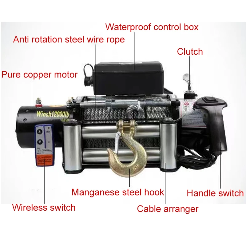 9500LBS elektryczna wciągarka odzysku ATV 12V bezprzewodowy pilot zdalnego sterowania lina syntetyczna wciągarki 4500LBS elektryczna wciągarka do