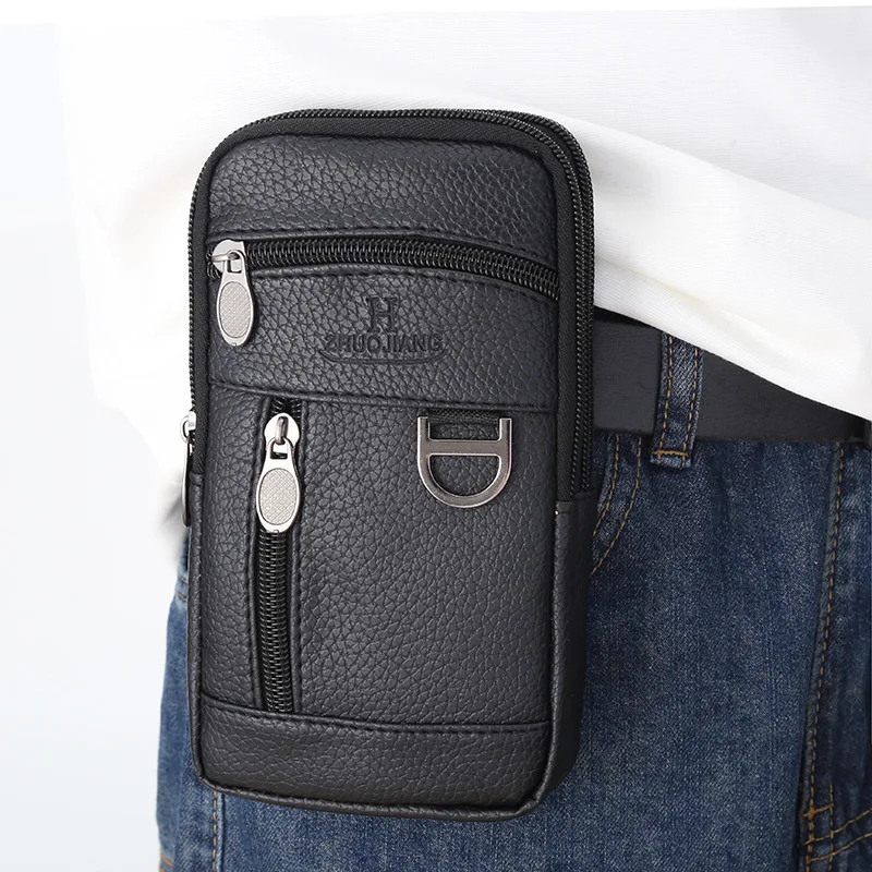 

Мужская поясная сумка из искусственной кожи, сменное хранилище для мобильного телефона, более молния на открытом воздухе, можно носить поясной кошелек на поясе