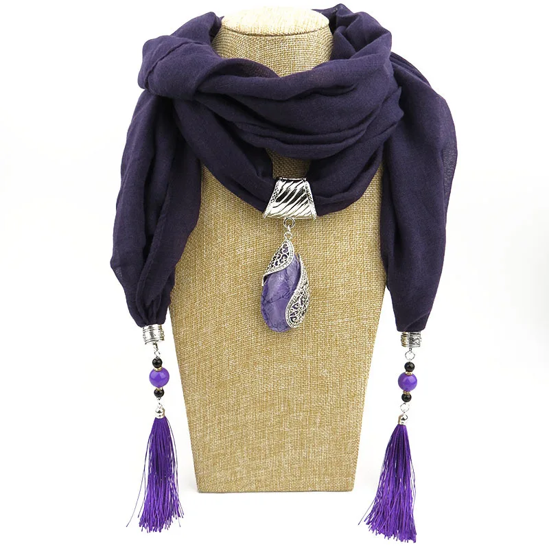 Cotton Linen Women Pendant Jewelry Scarf  Fringed Long Solid Color Tassel Necklace Scarves Wrap Pashminas Para Mujer