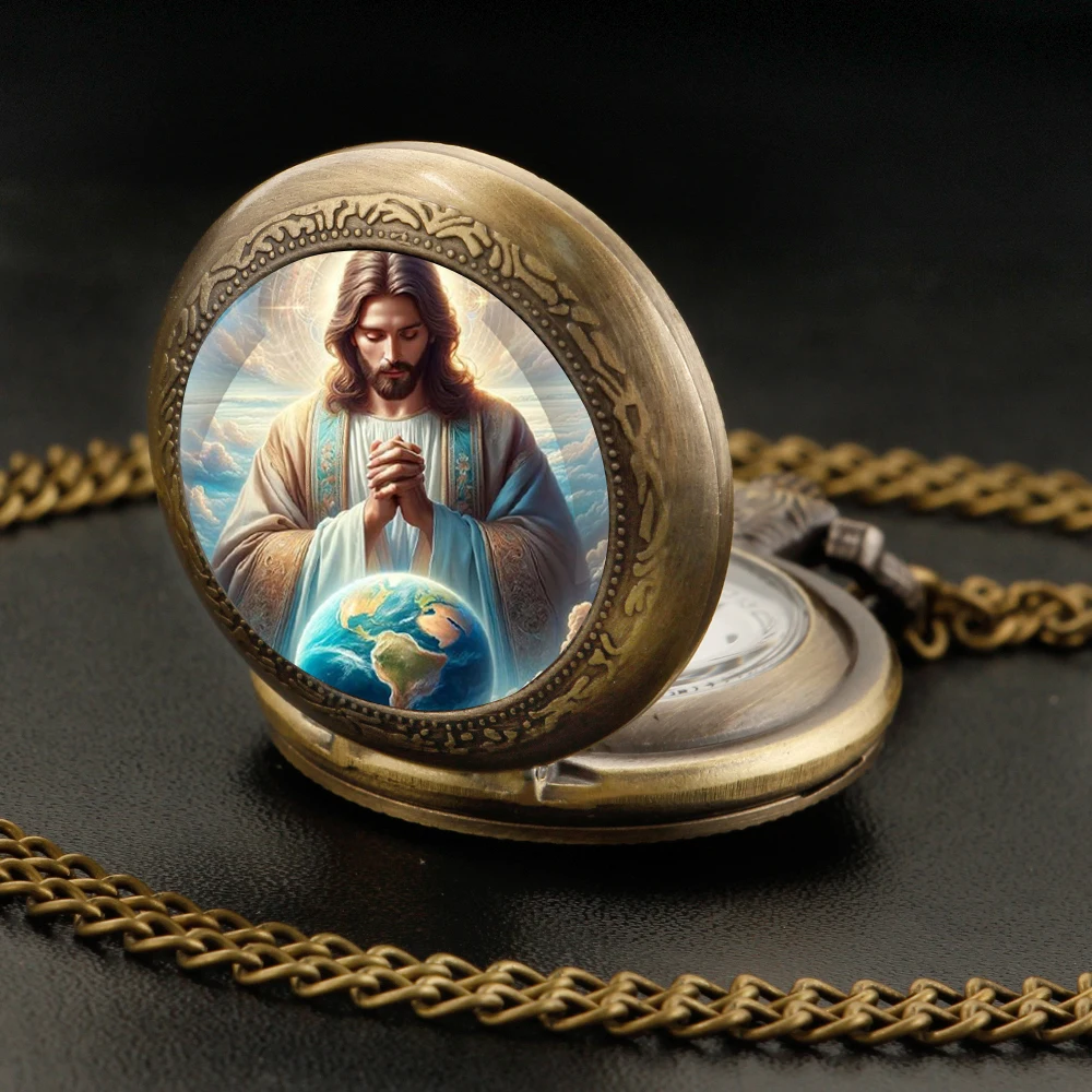 Mystérieux jésus fils de dieu Bronze Vintage Quartz montre de poche femmes hommes collier Unique pendentif horloge montre cadeau accessoires