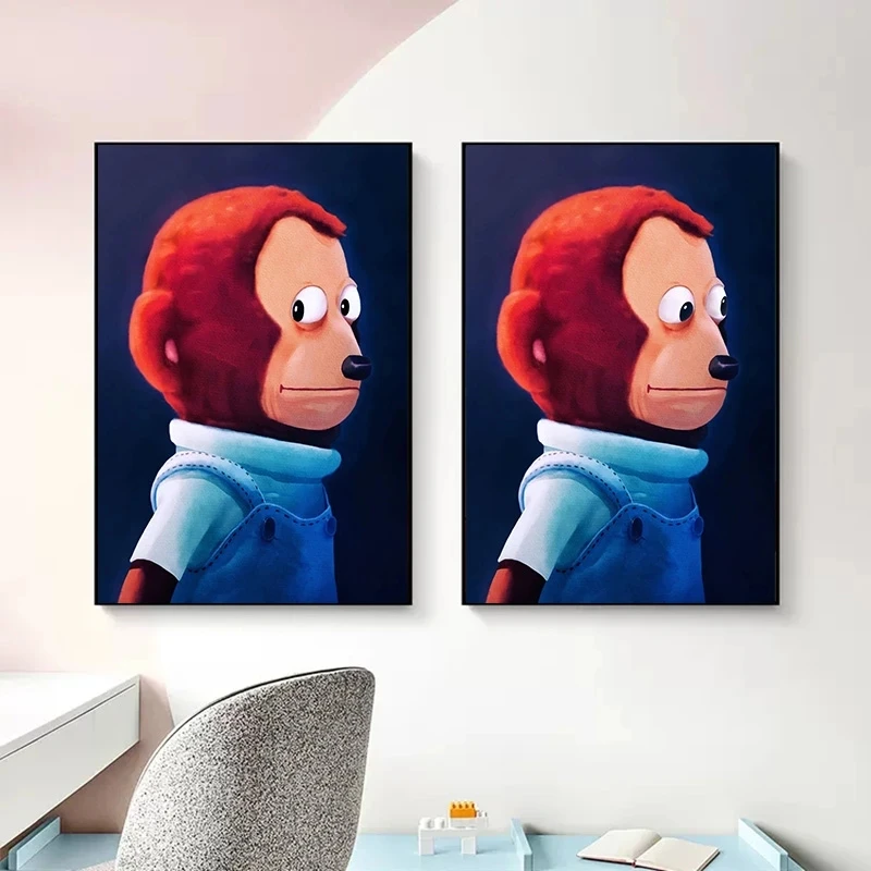 Funny Monkey Puppet Meme Poster Canvas Painting print Humor Cartoon Animal Wall Art Picture for Nursery Kid Room Home Decor