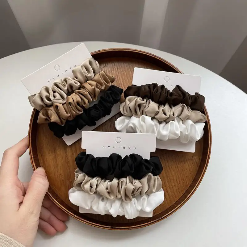 3PCs Satin Ruffle Small Scrunchies Set Elegant Ponytail Holder   Elastic Hairband Hair Accessories Women Solid Color Hair Rope