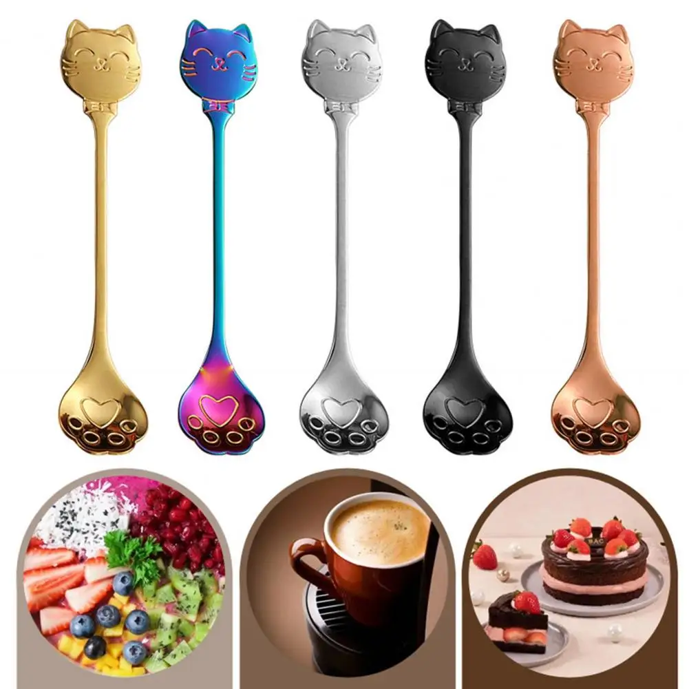 Multi Color Electroplated Spoon Stainless Steel Cat Paw Coffee Spoon Multi-color Electroplated Dessert Teaspoon Ice Cream Yogurt