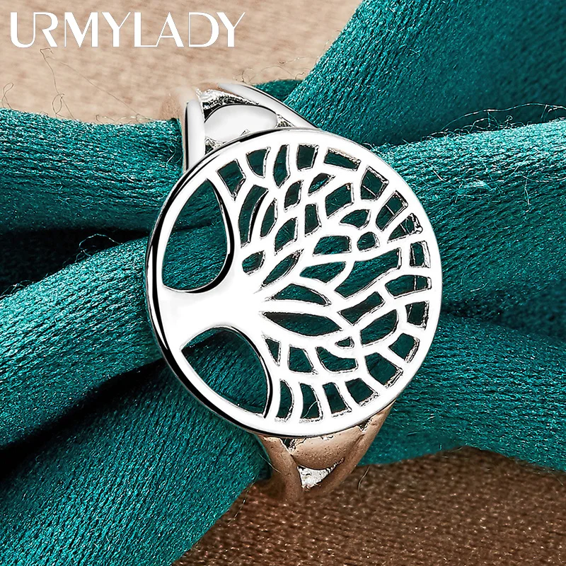 URMYLADY 925 Sterling Silver The Tree Of Life 7-10# Ring For Women Wedding Charm Engagement Fashion Simple Jewelry