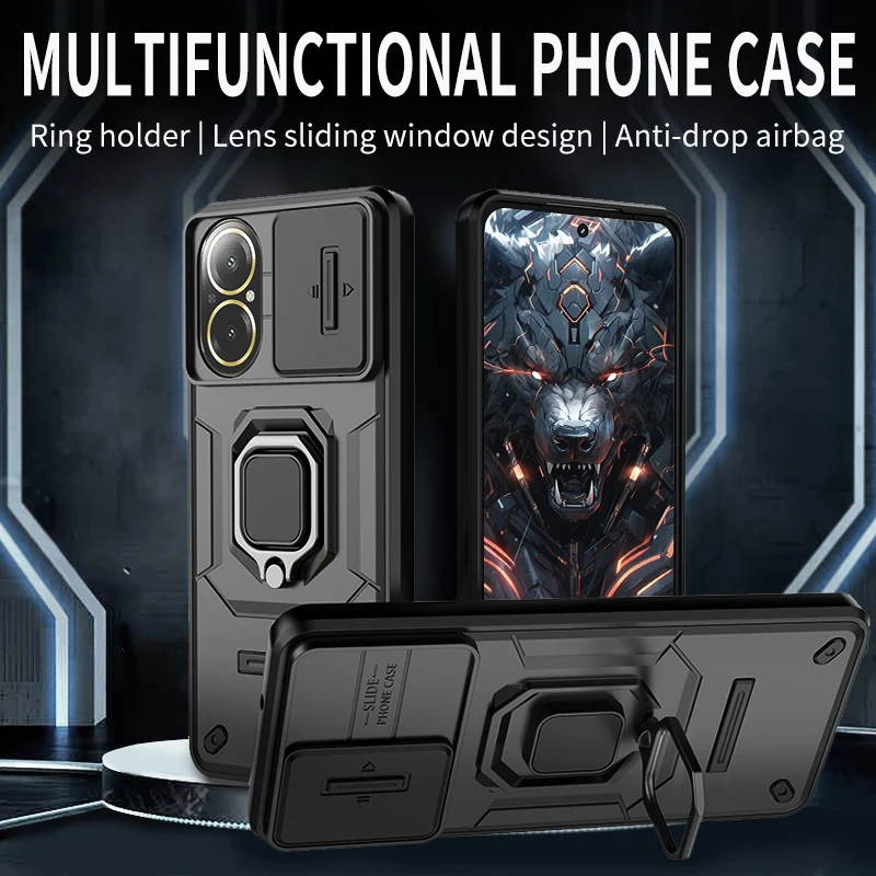 Slide Lens Camera Case For Realme C61 C63 C65 C67 C 61 RMX3939 Shockproof Armor Back Coque for OPPO A60 A80 4G 5G Phone Cover