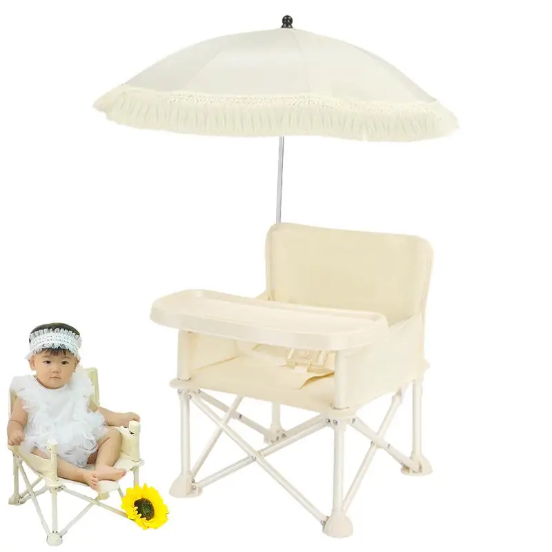 Folding Baby Dining Chair With Parasol Tray For Camping Baby Booster Chair Portable Beach Picnic Feeding Chair For Camping Baby