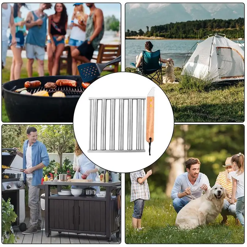 Stainless Steel Sausage Roller Rack Stainless Steel Roller Rack For Hot Dog Outdoor Sausage Grilling Tool Camping Gear For