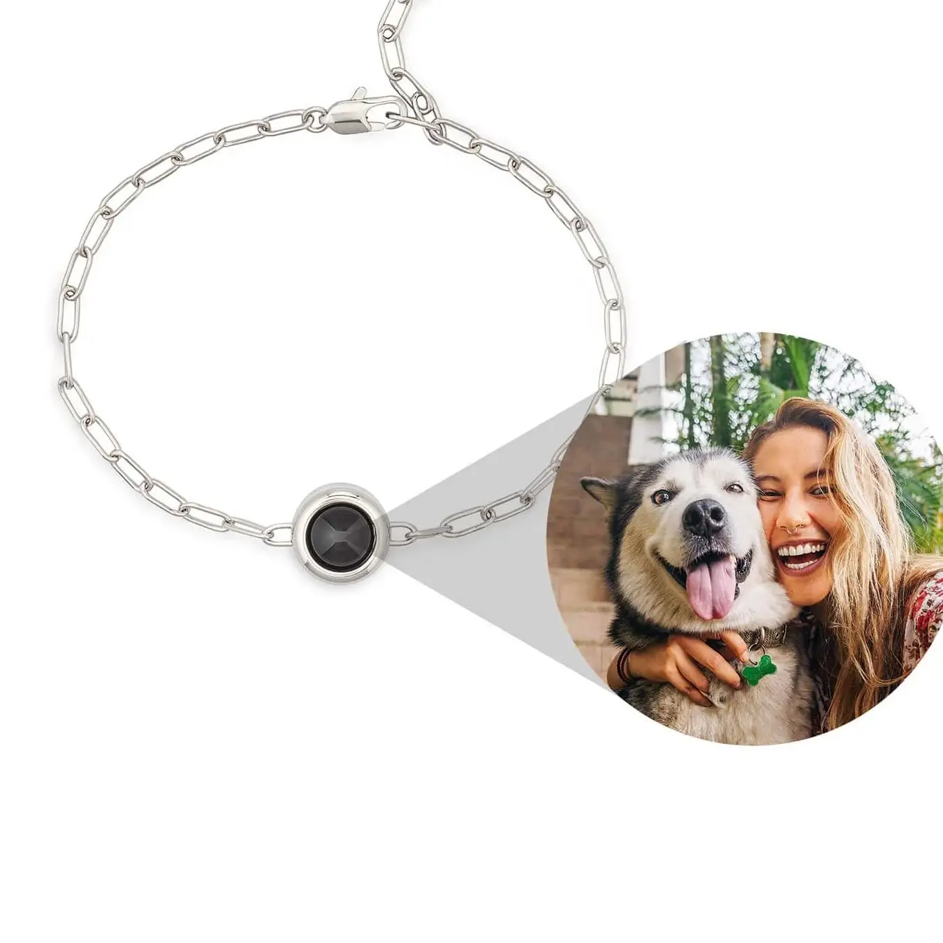 

Персонализированная цепочка для скрепок из нержавеющей стали, фотобраслет, индивидуальное ожерелье для пары, подарок на день Святого Валентина для нее