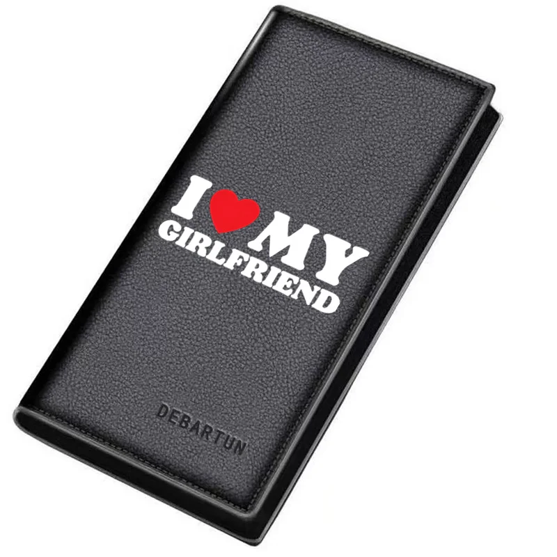 Love heart My girlfriend black word Men's Long Wallets Business Stylish Printing Design Casual Use Christmas Valentine's Father'
