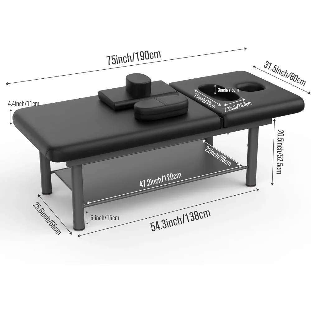 Massage bed.Heavy Duty Professional Stationary Massage Bed Wide Stationary Massage Table with Backrest for Treatment Table