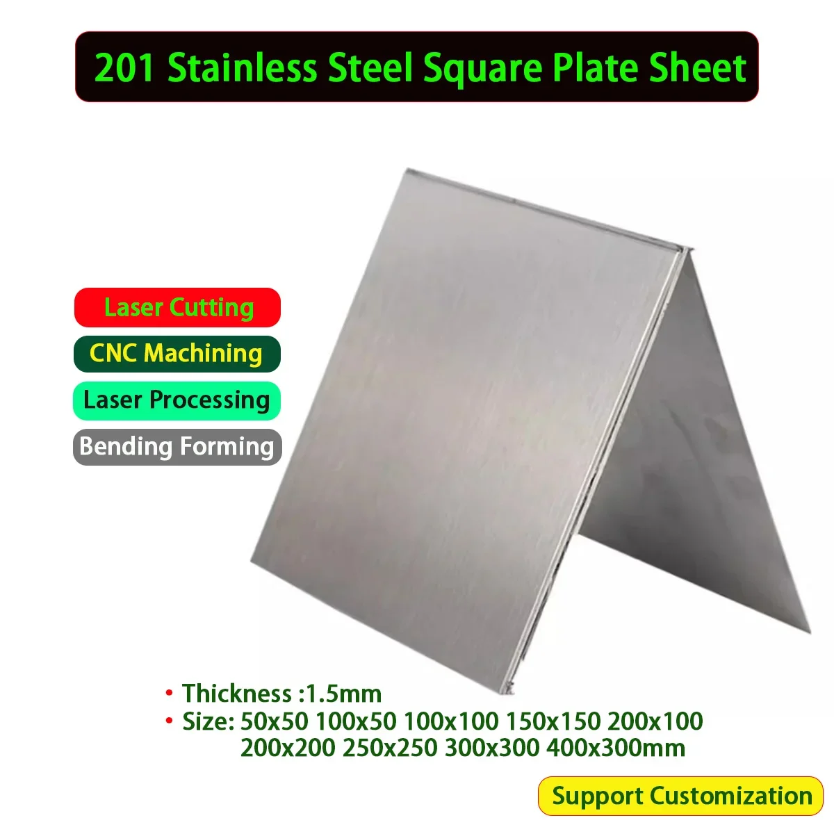 

201 Stainless Steel Square Plate Sheet Thick 1.5mm Size 50x50 100x50 100x100 150x150 200x100 200x200 250x250 300x300 400x300mm