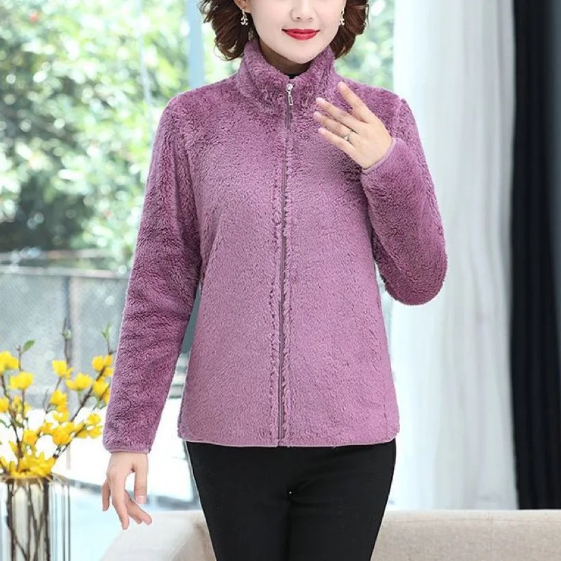 Double-sided Jacket Women's Fleece Thickened Autumn and Winter Warm Loose Turtleneck Cardigan Jacket
