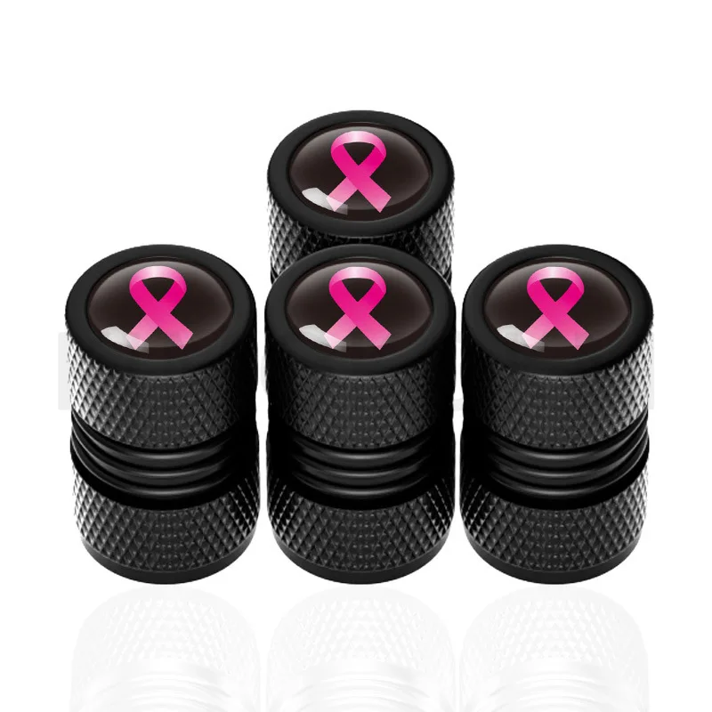 4pcs Pink Ribbon New Product Tire Valve Cap Personalized Valve Core Decorative Cover Modified Universal Cap Tire Valve Stem Cap