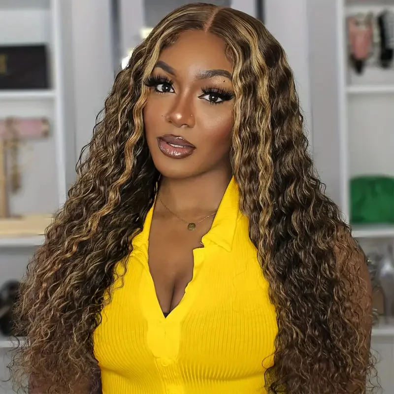 

13x4 Chocolate Brown Deep Wave Lace Front Wig Bleached Knots Hd Transparent 13x6 Lace Frontal Wig Brown Curly Human Hair Wigs