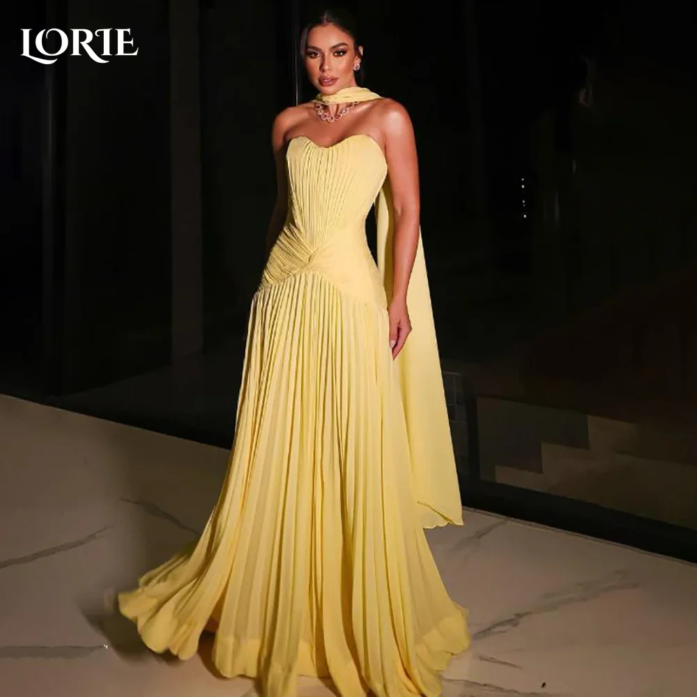 

LORIE Modest Crepe Evening Dresses Elegant Sweetheart Pleats A-Line Backless Arabia Prom Gown Ruffle Party Dresses Customized