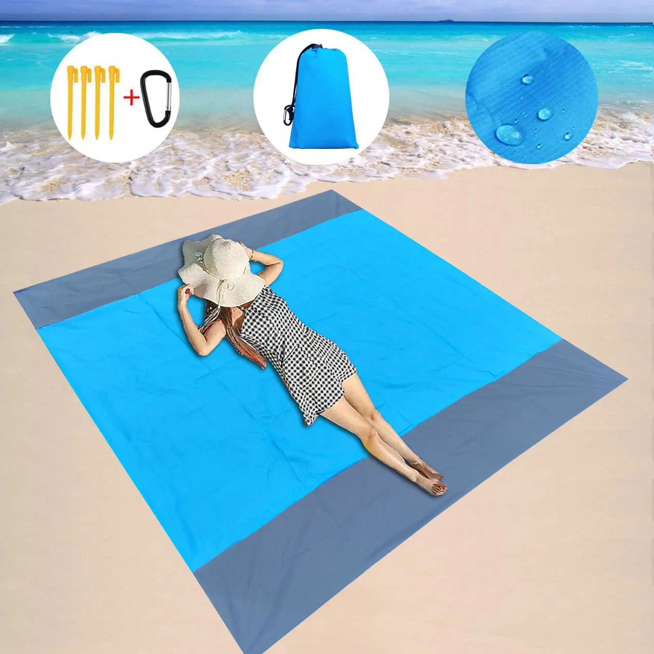 

Beach Blanket Sandproof, Extra Large Beach Camping Hiking Mat, Big & Compact Sand Free Mat Quick Drying, Lightweight & Durable