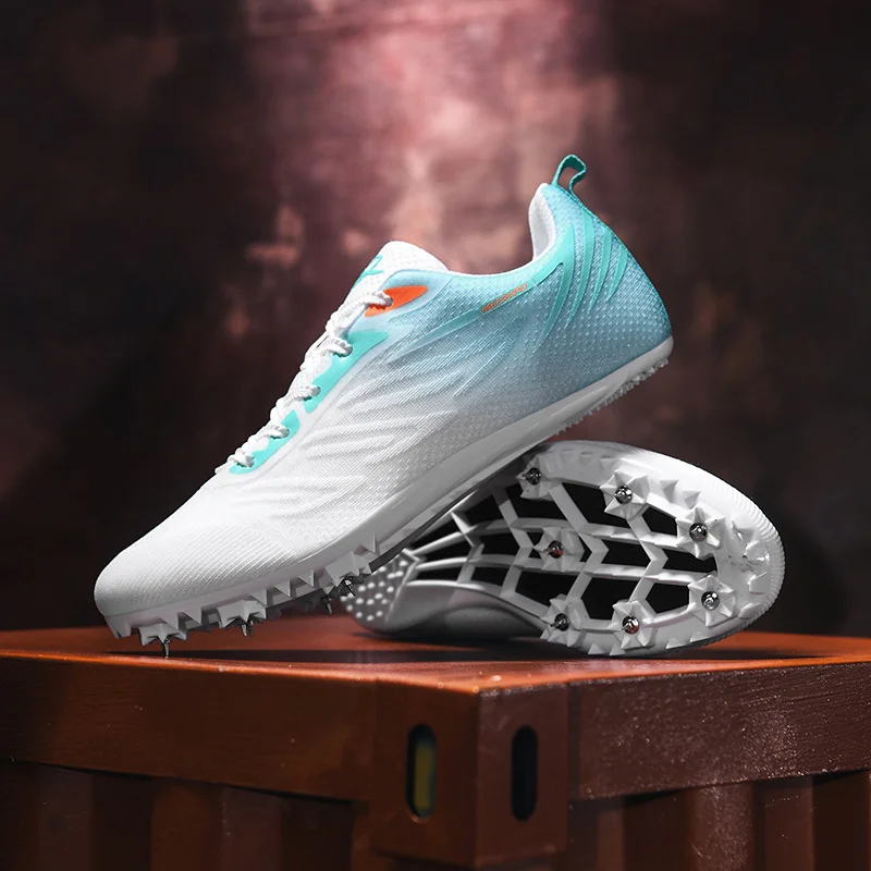

Professional Track Shoes For Men Women Fashion Blue Unisex Athletic Shoes With Nails Lightweight Breathable Running Spikes Shoes