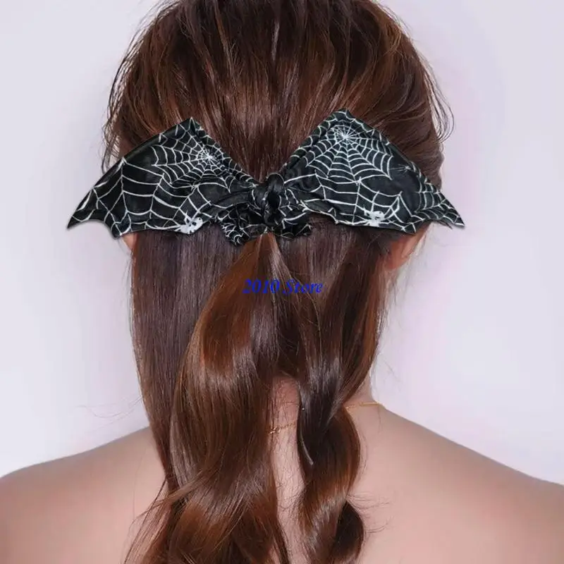 F3MF Cotton Bat Arachnid Hair Scrunchies Halloween Head Accessory For Women Child